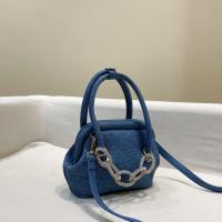 Denim Handbag soft surface & attached with hanging strap & with rhinestone blue PC
