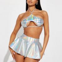 Spandex & Polyester Two-Piece Dress Set backless & hollow silver Set