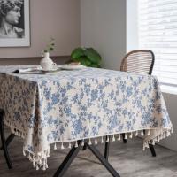 Cotton Linen Tassels Table Cloth dustproof & anti-skidding printed shivering PC