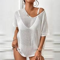 Polyester Swimming Cover Ups see through look & loose & hollow knitted butterfly pattern white : PC