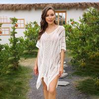 Polyester Swimming Cover Ups see through look & deep V & sun protection & hollow Solid white : PC