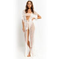 Polyester Tassels Swimming Cover Ups loose & hollow Solid white : PC