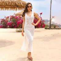 Polyester Swimming Cover Ups see through look & side slit & hollow Solid white : PC