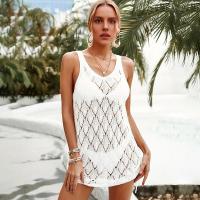 Polyester Swimming Cover Ups see through look & off shoulder & hollow Solid white : PC