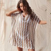 Polyester Swimming Cover Ups side slit & loose & hollow Solid white : PC