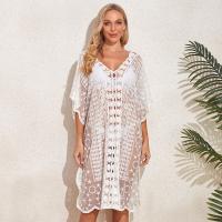 Polyester Swimming Cover Ups see through look & deep V & hollow white : PC