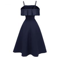 Polyester Waist-controlled Slip Dress slimming Solid Navy Blue PC
