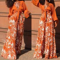 Polyester Women Casual Set & two piece Long Trousers & top printed orange Set