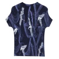 Polyester T-shirts femmes à manches courtes Imprimé empreintes animales Bleu pièce