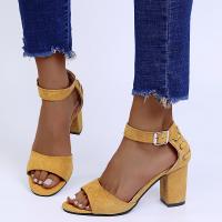 PU Leather chunky High Heels Fish Head Sandals & anti-skidding Solid Pair
