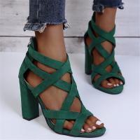 PU Leather Lace Up High Heels Fish Head Sandals & anti-skidding Solid Pair