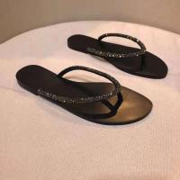 PU Leather flat heel Women Flip Flops iron-on black Pair