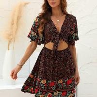 Polyester Two-Piece Dress Set & loose printed shivering Set