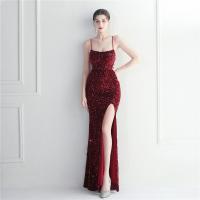 Sequin & Polyester Slim Long Evening Dress side slit & backless PC