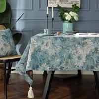 Polyester and Cotton thermostability & Tassels Table Cloth & anti-skidding printed floral green PC