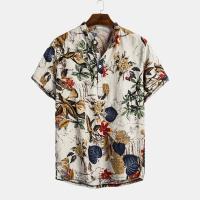 Mixed Fabric Men Short Sleeve Casual Shirt slimming & loose & breathable printed leaf pattern PC