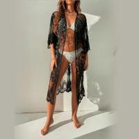 Polyester Swimming Cover Ups see through look & slimming & hollow black : PC