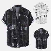 Mixed Fabric Men Short Sleeve Casual Shirt slimming & loose & breathable printed PC