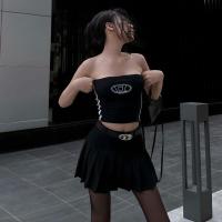 Polyester Waist-controlled & Crop Top Tube Top & off shoulder & breathable stretchable Solid black PC
