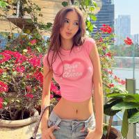 Polyester Waist-controlled & Crop Top Women Short Sleeve T-Shirts & skinny iron-on Solid pink PC