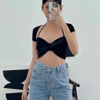 Polyester Waist-controlled Women Short Sleeve T-Shirts midriff-baring & slimming stretchable Solid PC