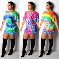 Polyester Waist-controlled Sexy Package Hip Dresses slimming & breathable Tie-dye PC