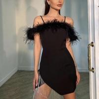 Polyester Slim Sexy Package Hip Dresses & off shoulder Solid black PC