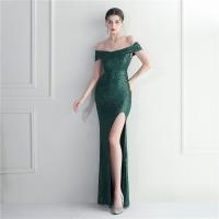 Sequin & Polyester Off Shoulder & Slim Long Evening Dress side slit PC
