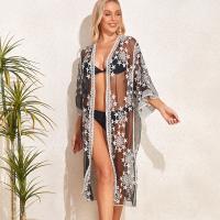 Polyester Swimming Cover Ups see through look & deep V & hollow white : PC