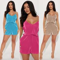 Polyester Lady Sexy Suit deep V & backless & two piece & loose & breathable Solid Set