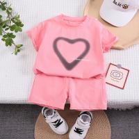 Polyester Girl Clothes Set & two piece & loose Pants & top printed heart pattern Set