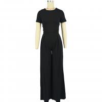 Milk Fiber & Polyester Wide Leg Trousers Women Casual Set & two piece Long Trousers & short sleeve T-shirts Solid Set
