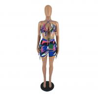 Polyester Lady Sexy Suit backless & two piece short pants & camis printed blue Set
