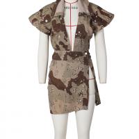 Spandex & Polyester Two-Piece Dress Set side slit & two piece printed camouflage Set