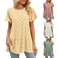 Spandex & Polyester Women Short Sleeve T-Shirts & loose & hollow jacquard PC
