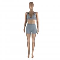 Rib Lycra & Polyester Women Casual Set backless short pants & bra Solid Set