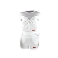 Spandex & Polyester Women Casual Set with bowknot short pants & short sleeve T-shirts letter Set