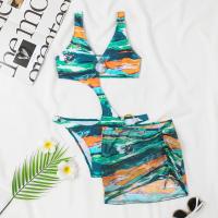 Polyvinyl Chloride Fibre & Polyester One-piece Swimsuit & two piece & padded printed green Set