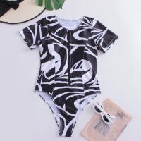 Spandex & Polyester One-piece Swimsuit & padded printed black PC
