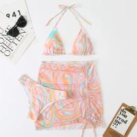Polyester Bikini backless & three piece & padded printed Set