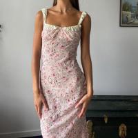 Polyester Slip Dress backless patchwork pink PC