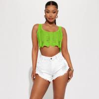 Polyester Ripped Camisole midriff-baring & breathable knitted Solid PC