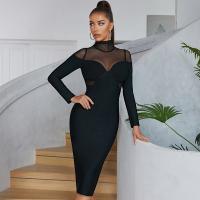 Polyester Slim One-piece Dress slimming Solid black PC