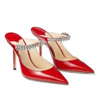 Patent Leather & Rubber Stiletto High-Heeled Shoes & with rhinestone Solid Pair