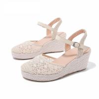 Rubber & Linen buckle & Platform Slipsole Shoes & breathable Apricot Pair