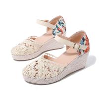 Rubber & Linen buckle Slipsole Shoes & breathable Apricot Pair