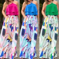 Polyester Women Casual Set & two piece Long Trousers & sleeveless blouses printed Set