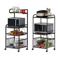 MDF Board & Iron Multifunction Kitchen Shelf with pulley black PC