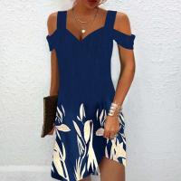 Polyester Plus Size One-piece Dress & off shoulder & loose printed PC