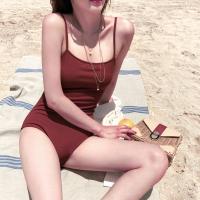 Polyester Quick Dry One-piece Swimsuit Solid wine red PC